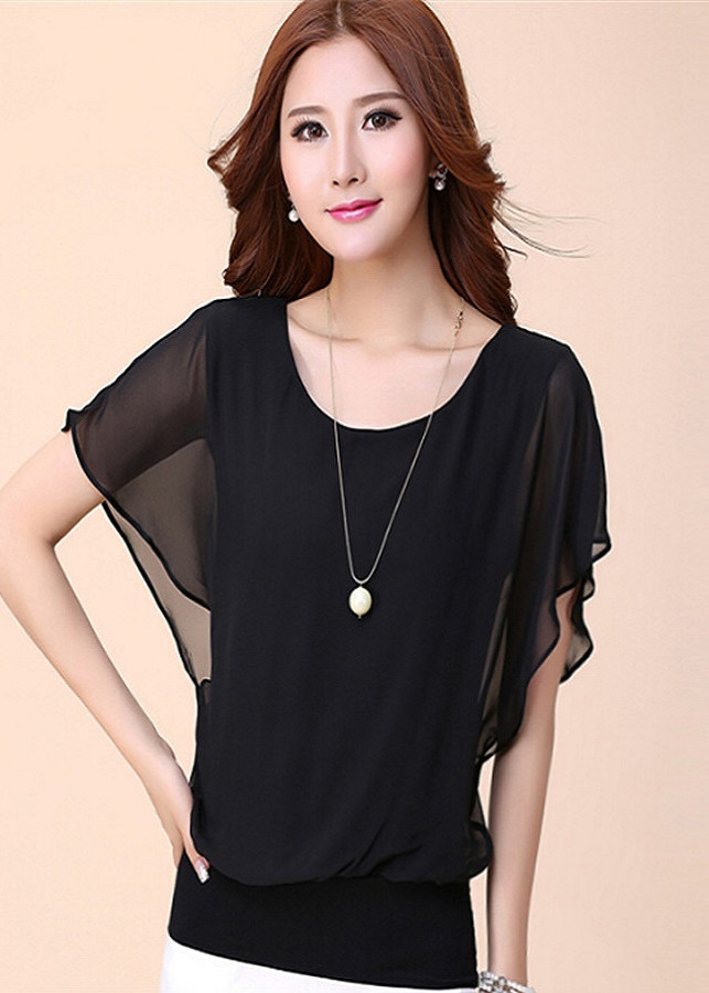 Áo Voan Nữ Phong Cách Hàn Mẫu Mới BAZAS SVN36566B Màu Đen
