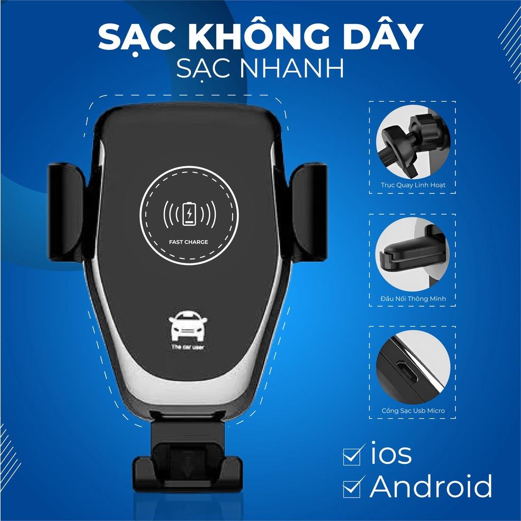 Bộ sạc không dây ô tô kèm giá đỡ sạc tích hợp sạc nhanh trên xe hơi dành cho iPhone Samsung Huawei