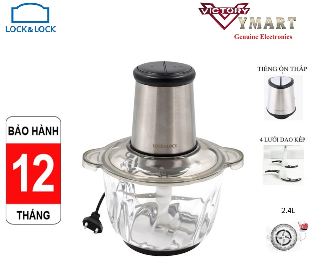 Máy Xay Thịt Cao Cấp Lock&amp;Lock Meat Chopper EJM186SLV Công Suất 400w- 2,4L - Hàng Chính Hãng