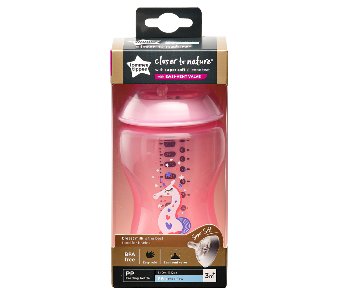 Bình sữa ty siêu mềm tự nhiên Tommee Tippee Closer to Nature 340ml, núm ty đi kèm 3-6 tháng - Hồng