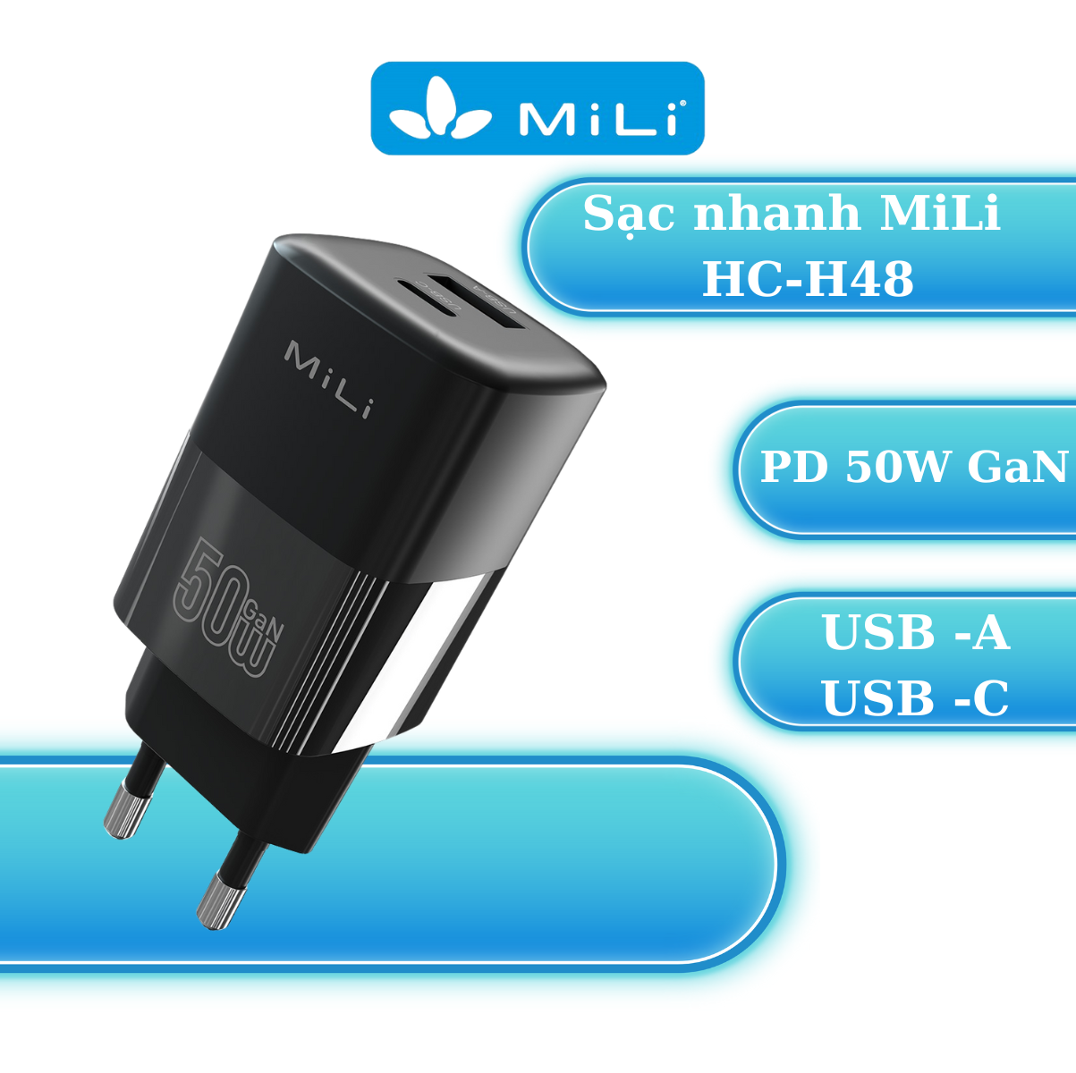 Củ Sạc nhanh MiLi PD 50W GaN - HC-H48 - Hàng Chính Hãng