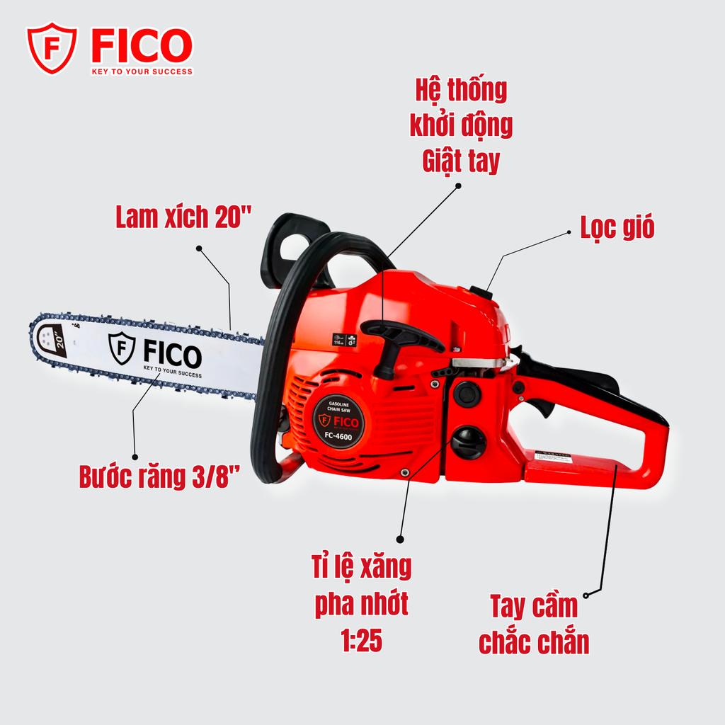 MÁY CƯA XÍCH CHẠY XĂNG 2 THÌ 2.4HP 45CC FC-4600 FICO - HÀNG CHÍNH HÃNG