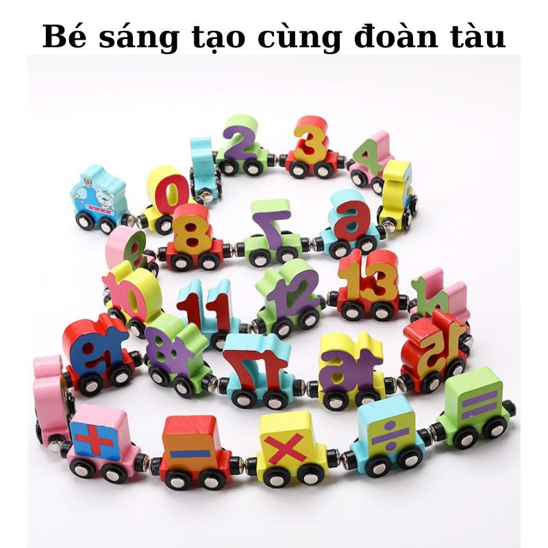 Đồ chơi giáo dục sớm cho bé đoàn tàu nam châm chở số bằng gỗ