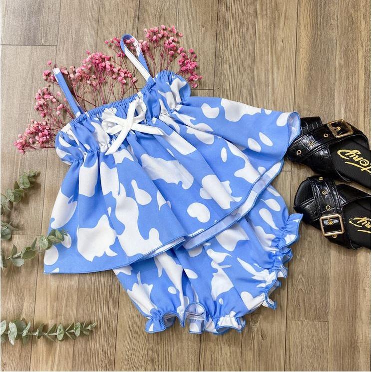 Bộ quần áo bé gái 2 dây màu bò xanh chất liệu lụa 8-23kg Angel Baby Thời Trang Thiết Kế