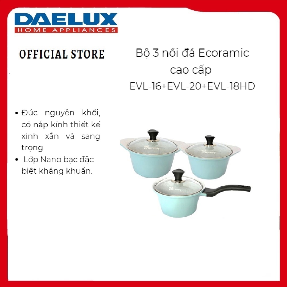 Bộ 3 nồi đá Ecoramic EVL-16 + EVL-20 + EVL-18HD