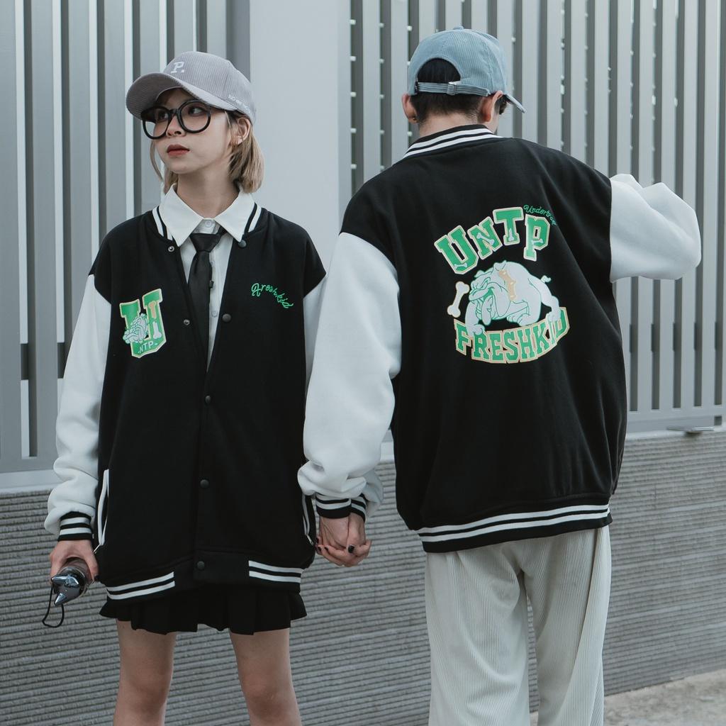 Áo khoác Bomber Varsity Jacket UNDERTRAP, áo bomber nam nữ unisex JFgenz chất nỉ bông FreshKid