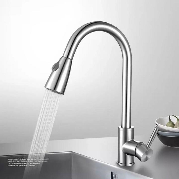 Vòi rửa bát rút dây inox 304 VRB23 - tặng đôi dây cấp nước