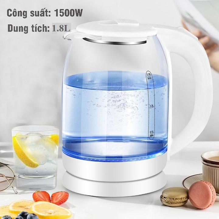 Bình Đun Nước Siêu Tốc - Ấm Siêu Tốc Thủy Tinh Công Suất 1500W Dung Tích 1.8L