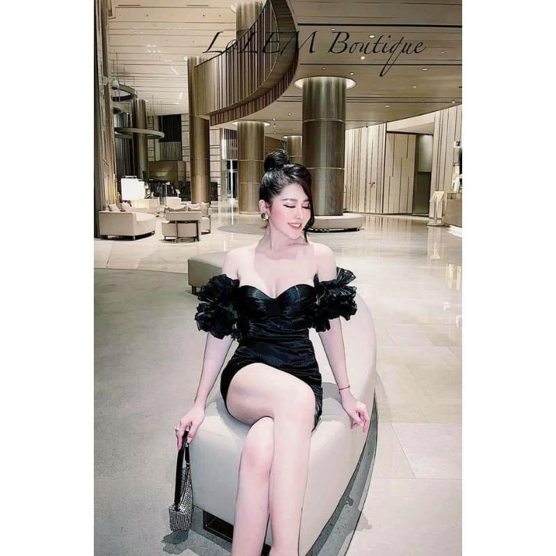 Đầm body trễ vai tay phối tầng