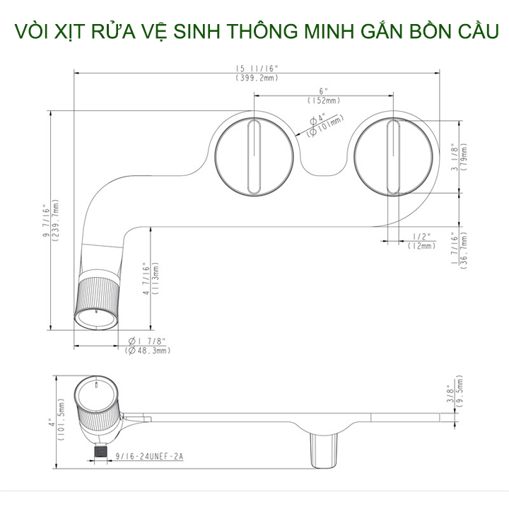 Vòi xịt nước vệ sinh thông minh gắn bồn cầu, loại 2 đầu xịt, kèm phụ kiện (X2T)