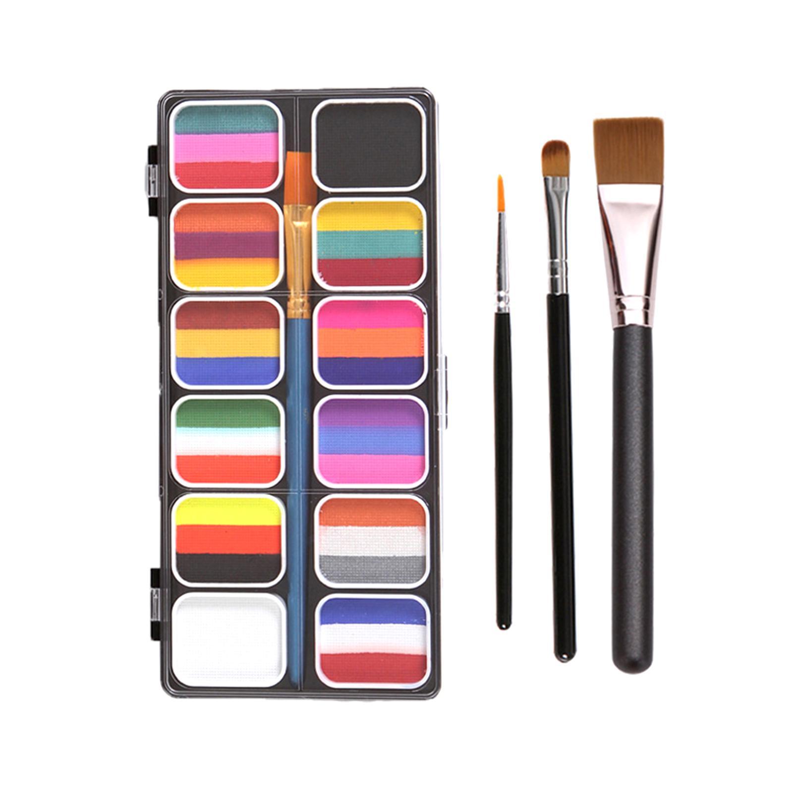 Face Body Paint Kit Palette 3 Brushes Facepaint Supplies for Halloween Cosplay Party