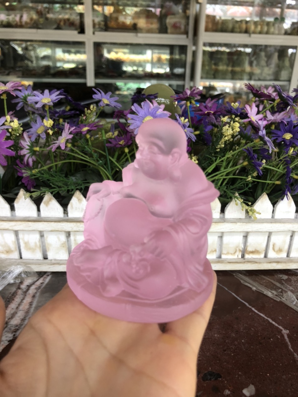 Tượng Phật Di lặc ngồi phong thuỷ đá lưu ly đặt bàn làm việc, taplo xe ô tô