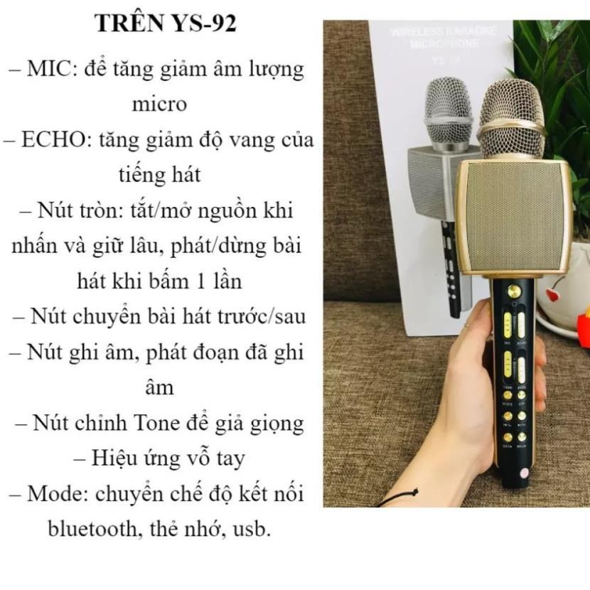 Micro Karaoke Bluetooth YS-92 Không Dây Mic Livestream Kết Nối Không Dây Hỗ Trợ Ghi Âm