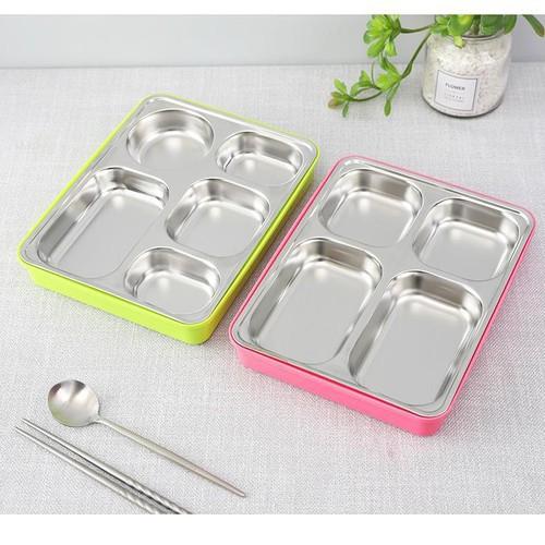 Hộp cơm inox 5 ngăn chịu nhiệt, có hộp đựng canh chống tràn tặng kèm đũa thìa inox