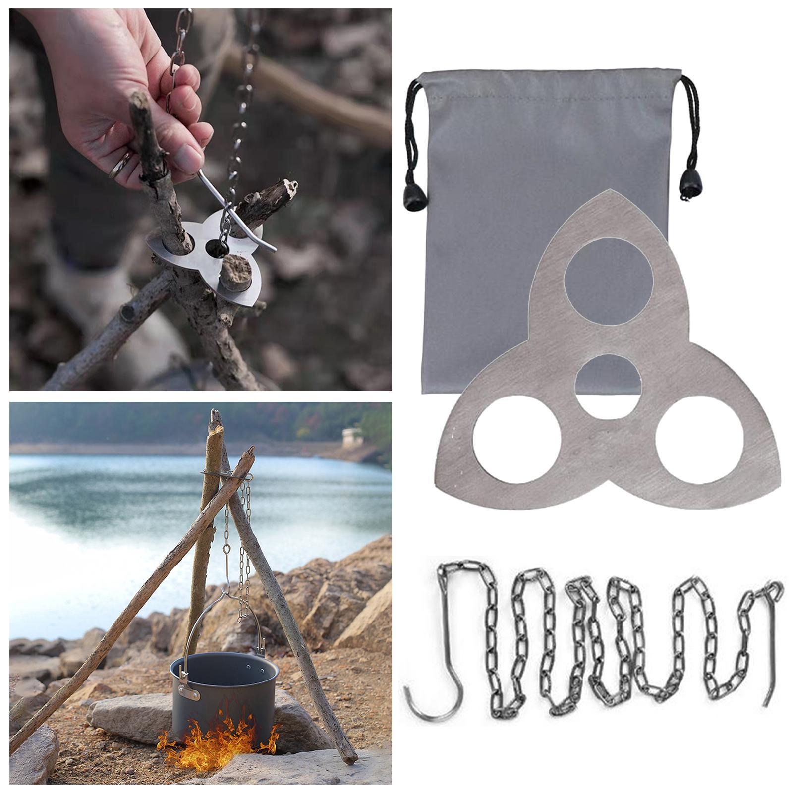 Camping Tripod Board, Turn Branches into Campfire Tripod, Campfire Support Plate with Chain for Hanging Cookware, Great Accessory for Outdoor Cooking