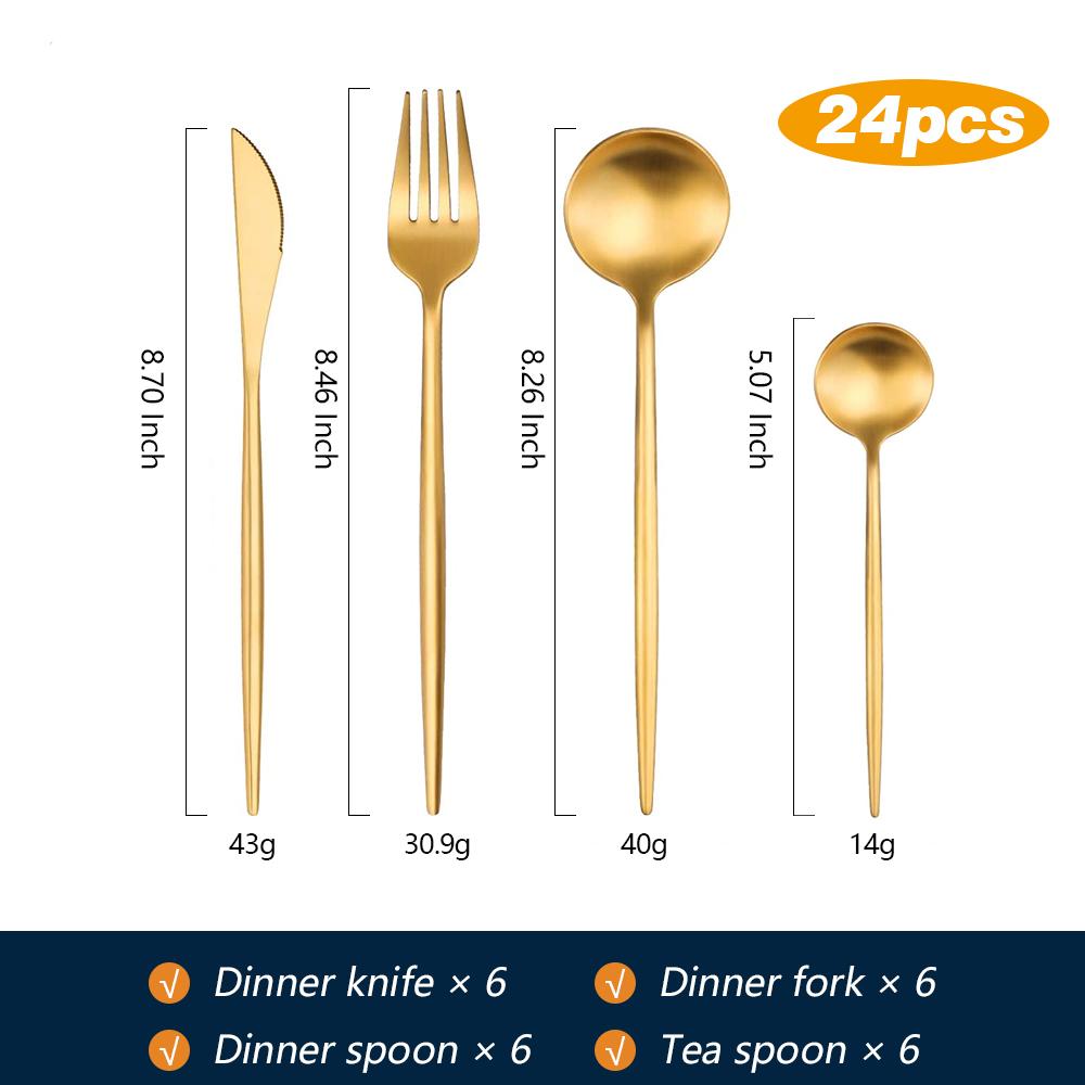 Rodanny 24Pcs Bộ Đồ Ăn Giỏ Muỗng Nĩa Dao Nhà Bếp Bộ Dao Kéo Inox Chén Ăn Bữa Tối Bộ Muỗng Và Nĩa Bộ