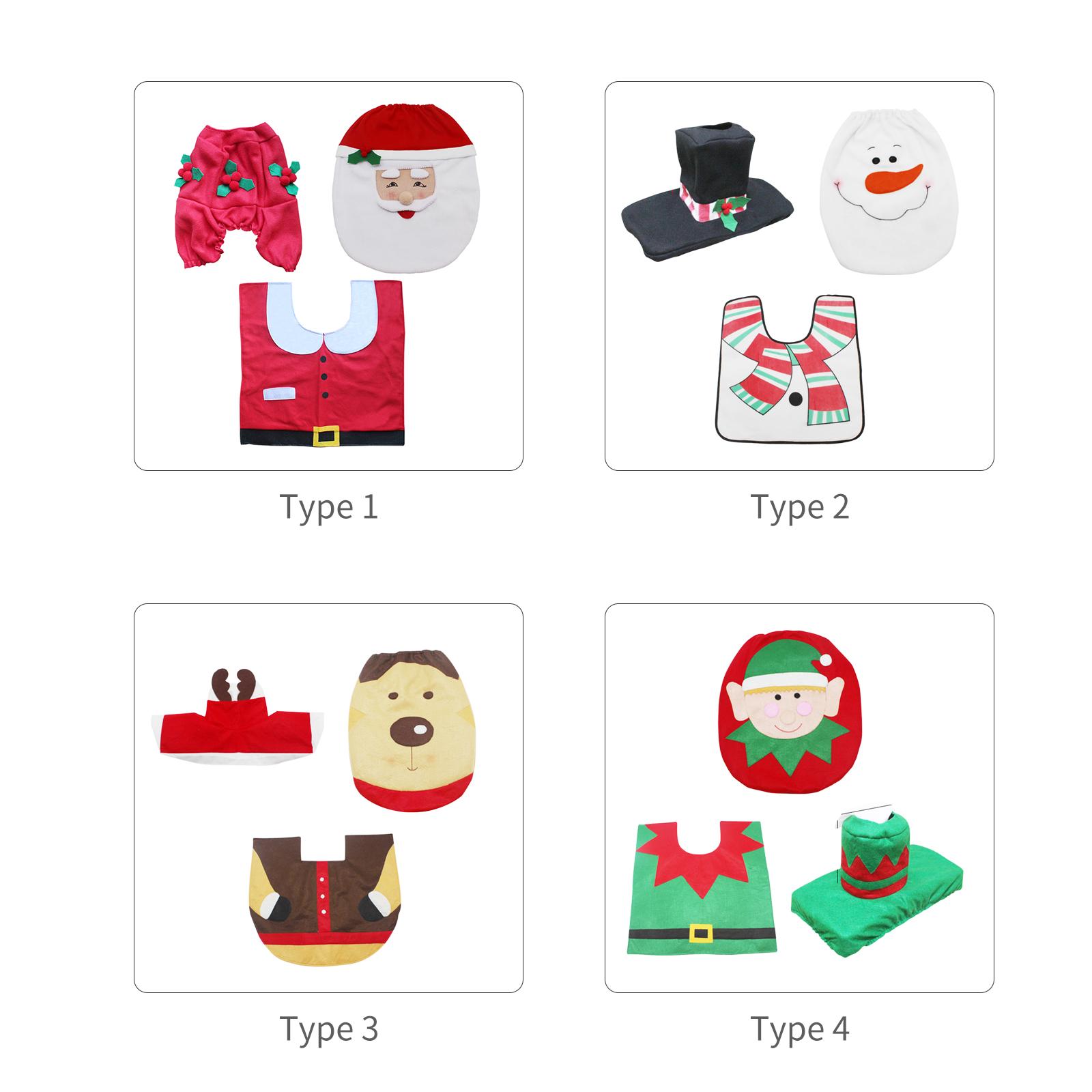 Thảm trải bồn cầu hình Giáng sinh bộ 3 cái, bằng vải thấm hút nhanh