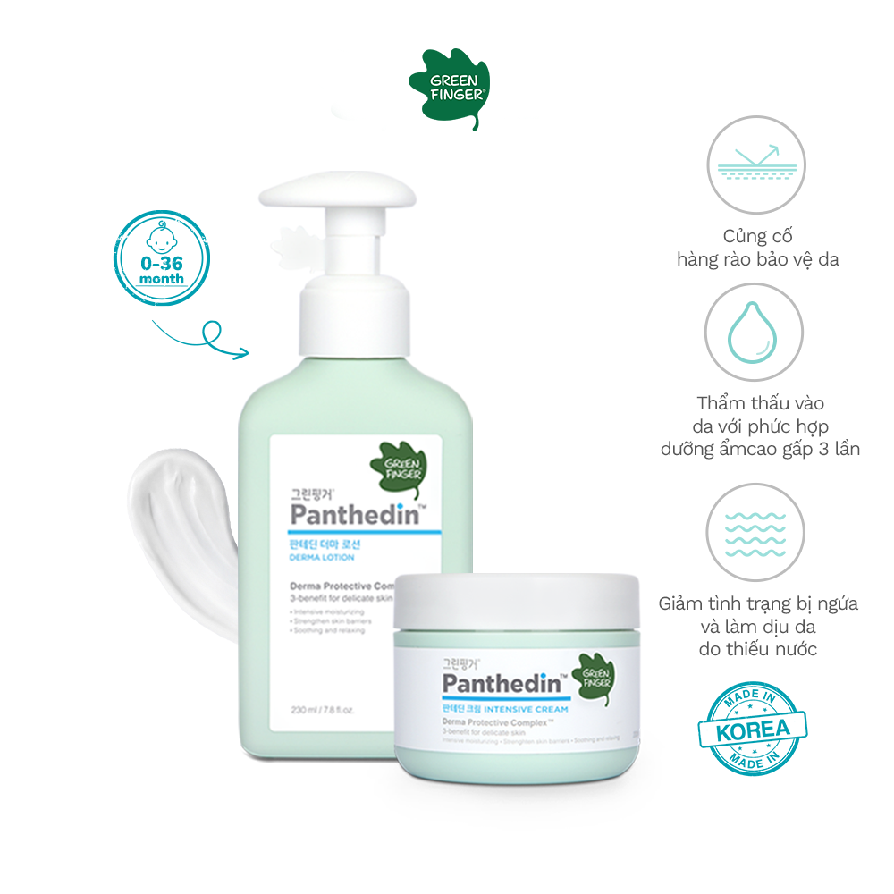 Combo 1 Sữa Dưỡng Ẩm Và 1 Kem Dưỡng Chuyên Sâu Cho Bé GREENFINGER PANTHEDIN DERMA LOTION 230ml + INTENSIVE CREAM 200ml