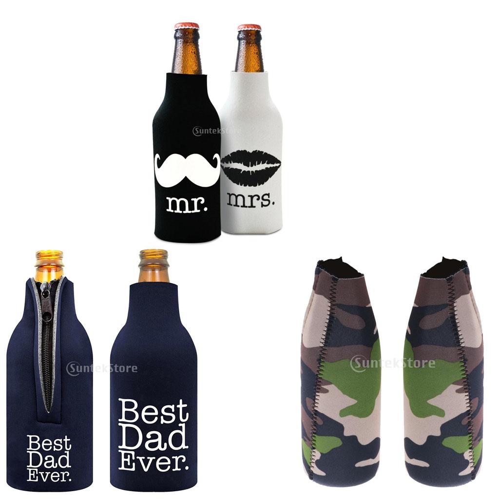 3x2pcs Camouflage Beer Bottle Cooler Neoprene Beverage Sleeve Holder Favour