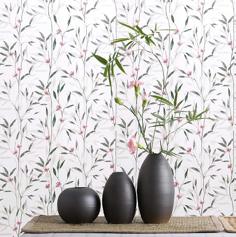 Combo 10 mét giấy dán tường, decal dán tường trang trí nhà cửa HOA NHÍ LÁ XÁM khổ 45cm