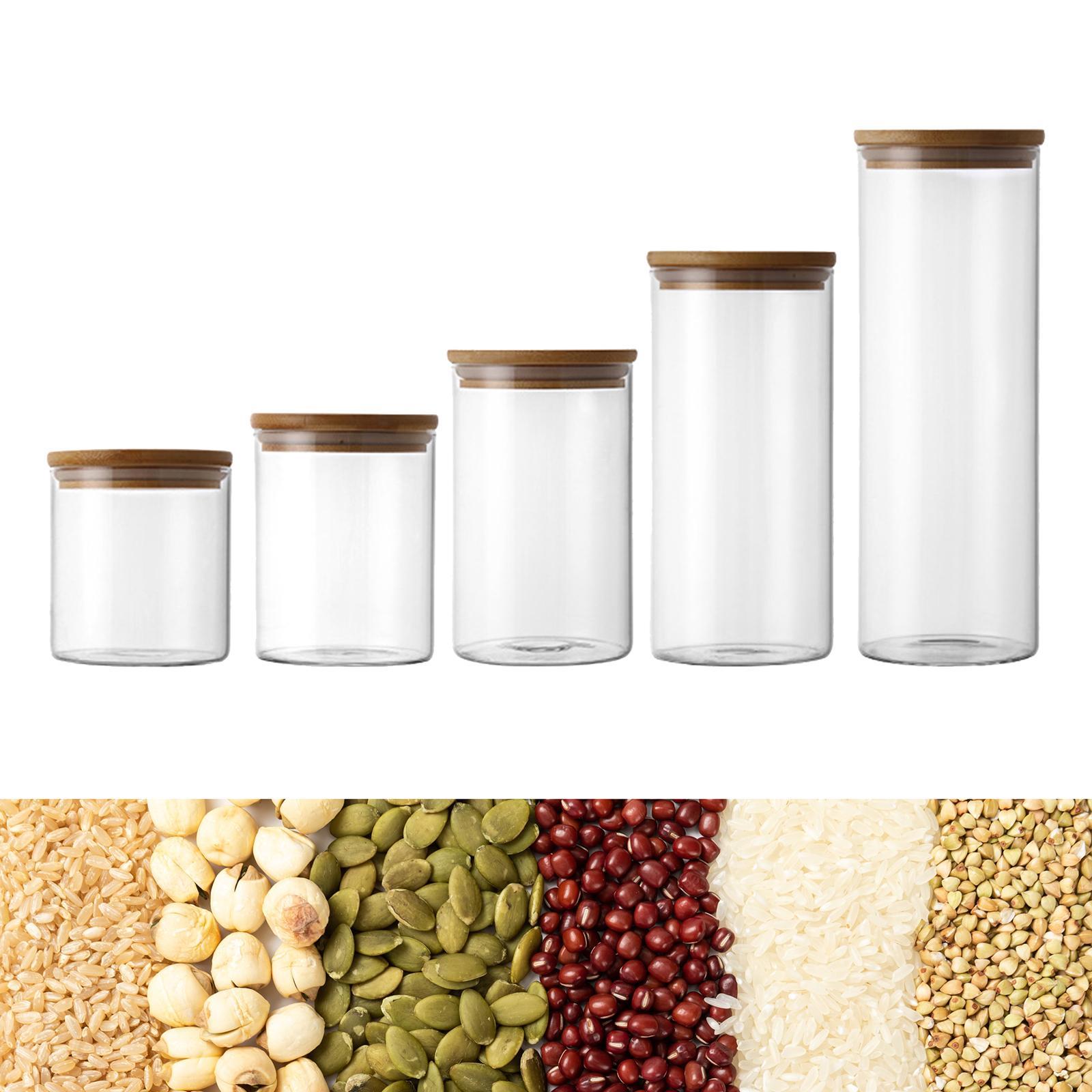 5x Food Storage Canisters Organizer Glass Storage Jar for Candy Spice Grains