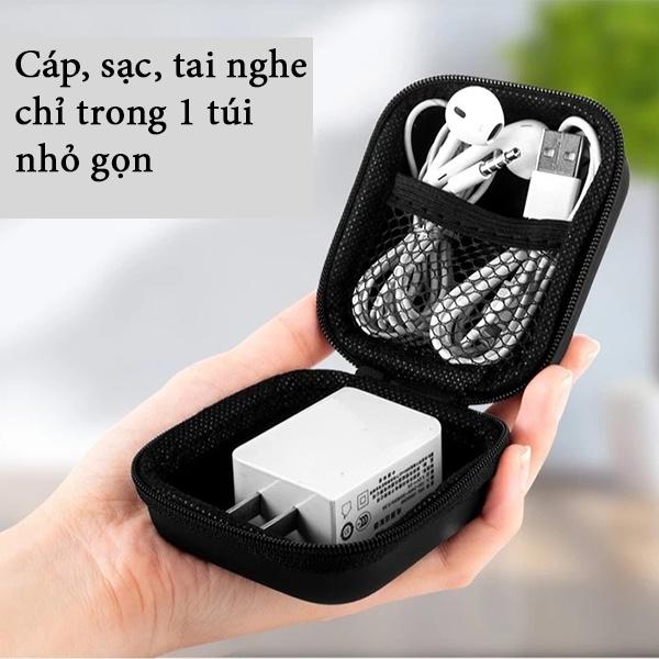 Túi đựng phụ kiện điện tử cáp sạc da PU cao cấp hình vuông 12 x 12 x 5 cm