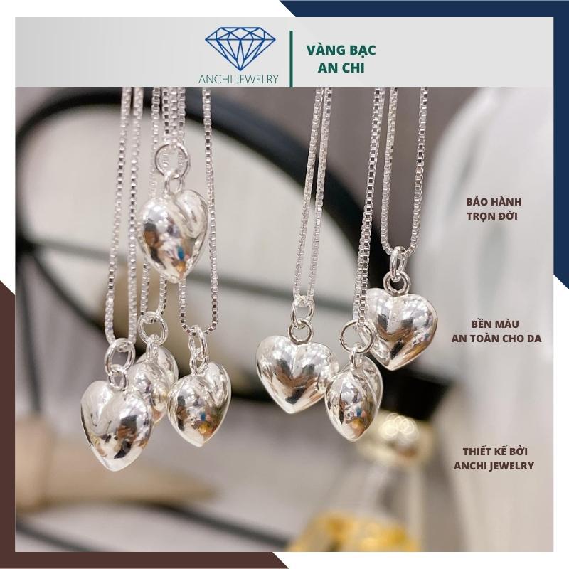 Bộ trang sức bạc trẻ trung, day chuyền mặt tim khắc tên, An chi jewelry