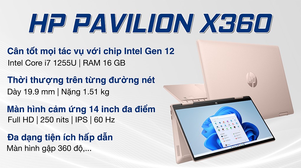 Hình ảnh Laptop HP Pavilion X360 14 ek0055TU i7 1255U/16GB/512GB/14"F/Touch/Pen/Win11/(6L293PA)/Vàng - Hàng Chính hãng