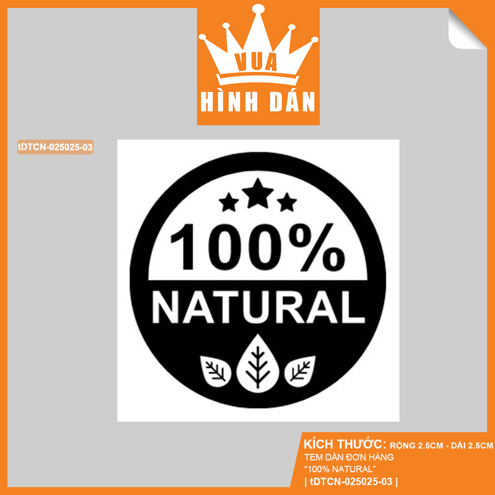 Hình ảnh Set 100/200 sticker NATURAL 100% (2.5x2.5cm) tem dán mini 100% TỰ NHIÊN dành cho shop (4.014)