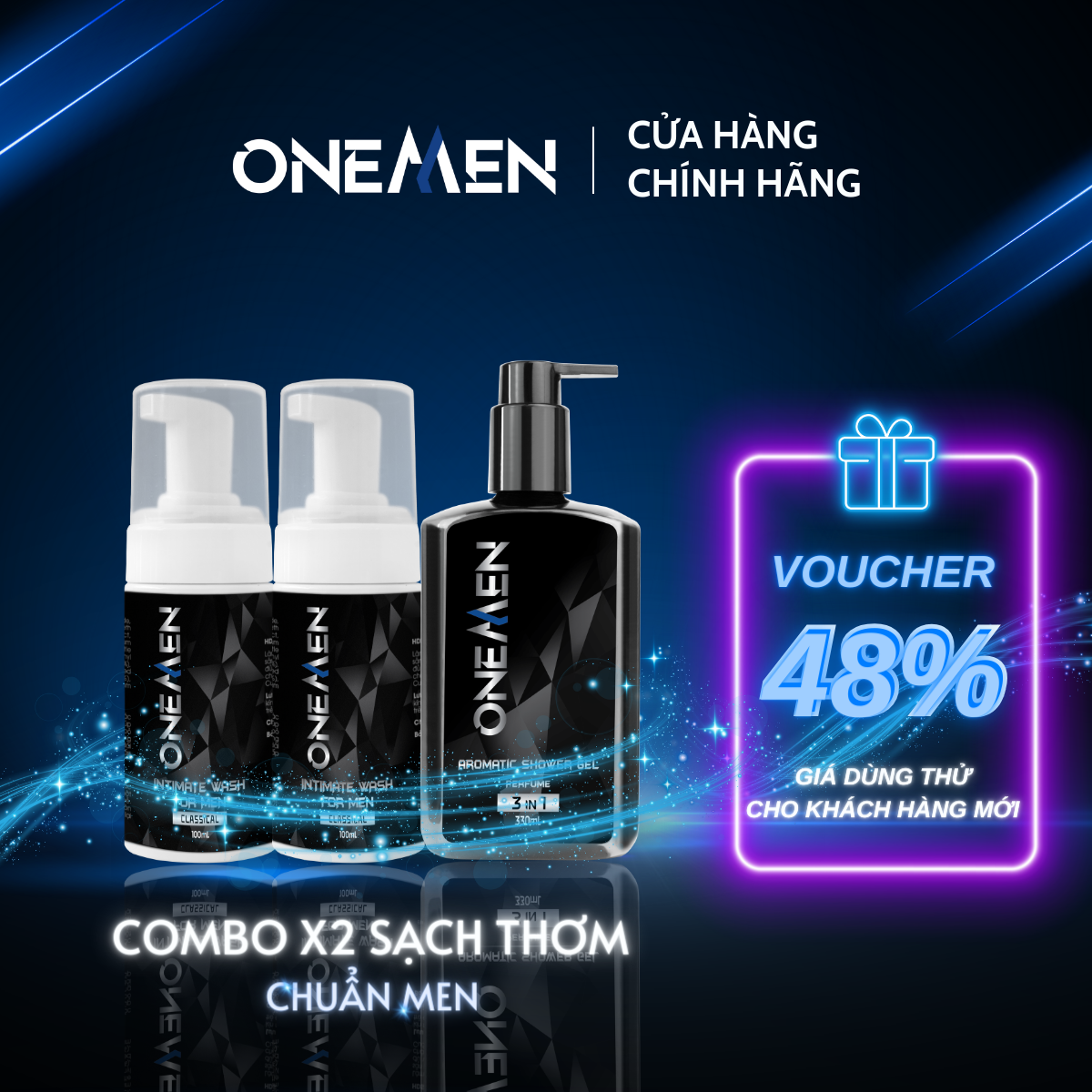 Combo Tiết Kiệm: 2 Bọt Vệ Sinh Nam + Sữa Tắm Gội OneMen 3 IN 1 Aromatic Shower Gel