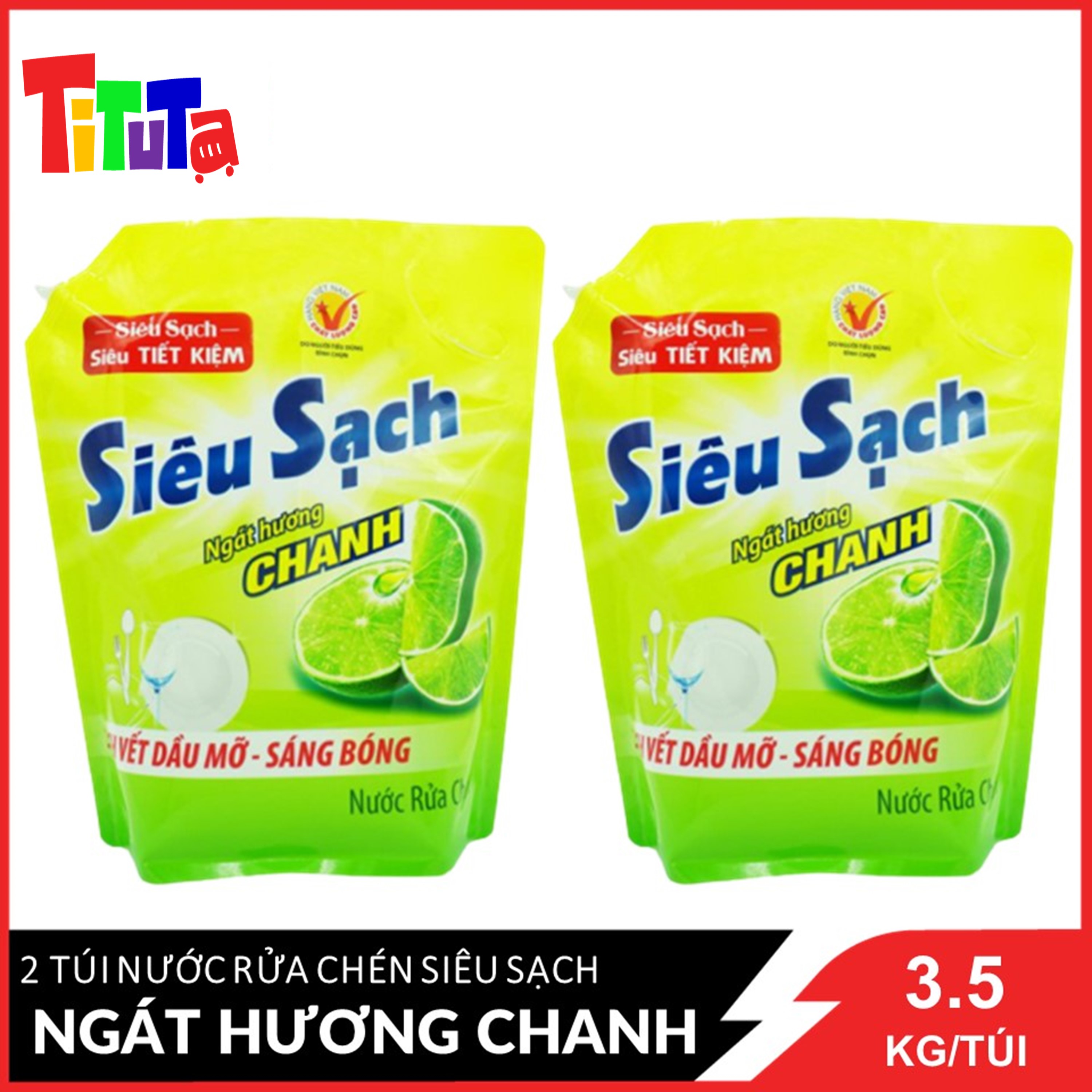 Combo 2 Nước Rửa Chén Siêu Sạch Ngát Hương Chanh 3.5Kg/túix2