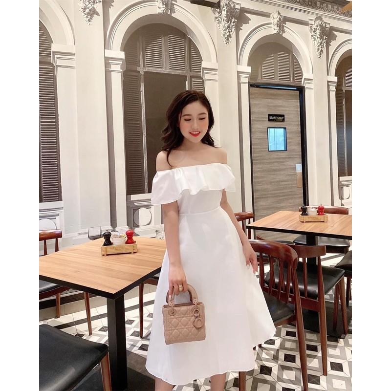 Đầm dự tiệc bẹt vai bèo tafta 3 màu TKN