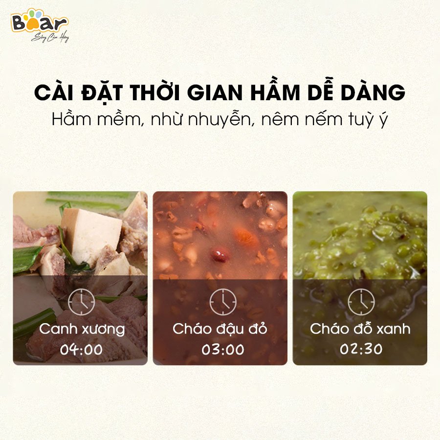 Nồi Nấu Chậm 1,6L Bear SUBE002 Đa Năng Nấu Cháo, Chưng Yến Bản Quốc Tế - Hàng Chính Hãng