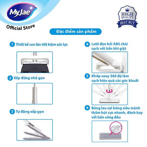 Cây lau nhà tự vắt MyJae 360 độ, bông lau sợi siêu mảnh, tác động kép lau sạch gấp 2 lần, thiết kế đứng, nhỏ gọn, tiện dụng (tặng kèm 1 bông lau)