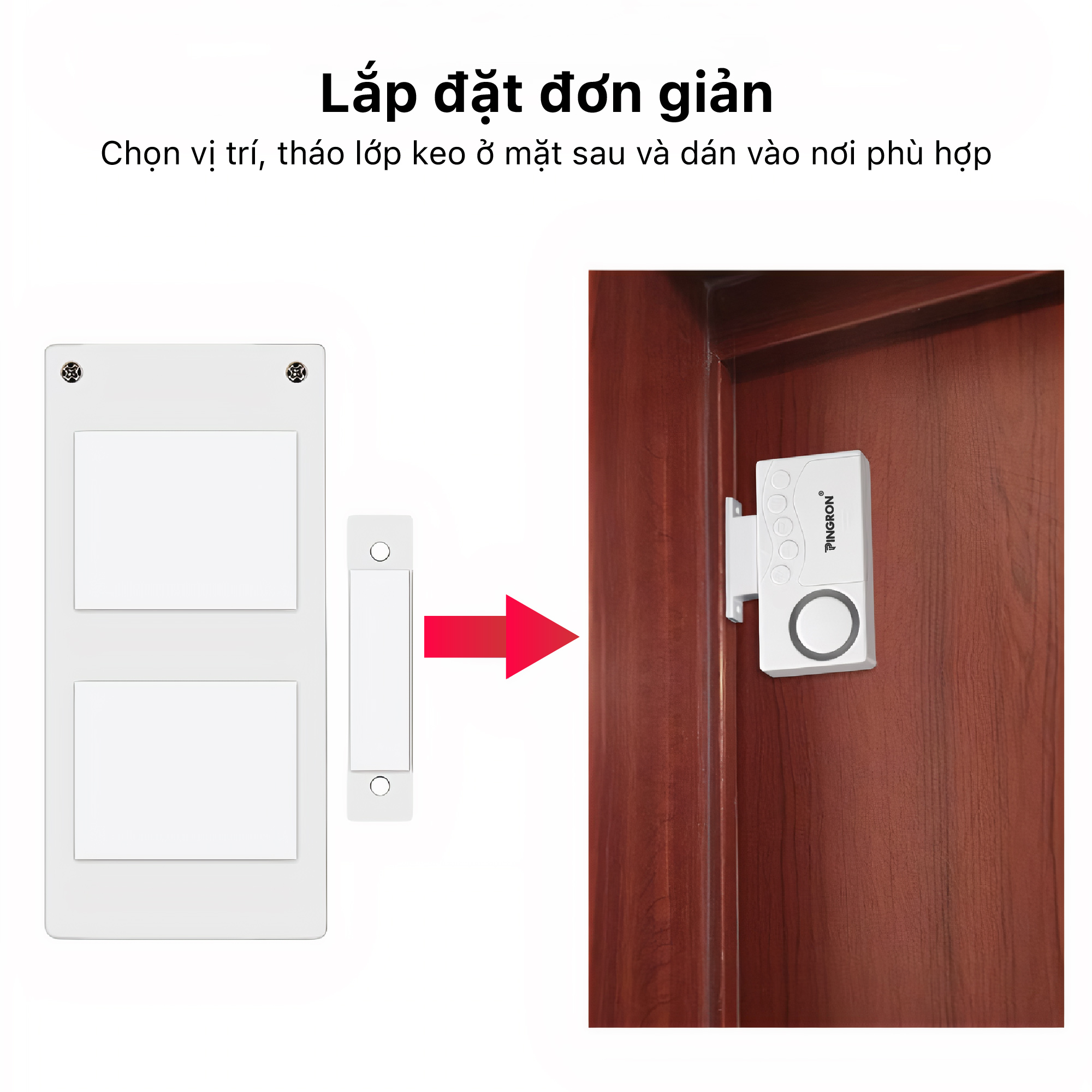 Hình ảnh Thiết bị chống trộm gắn cửa tích hợp nhắc nhở quên đóng cửa PINGRON PR-C04 - Âm thanh báo động lớn, dùng pin AAA, bảo hành 12 tháng