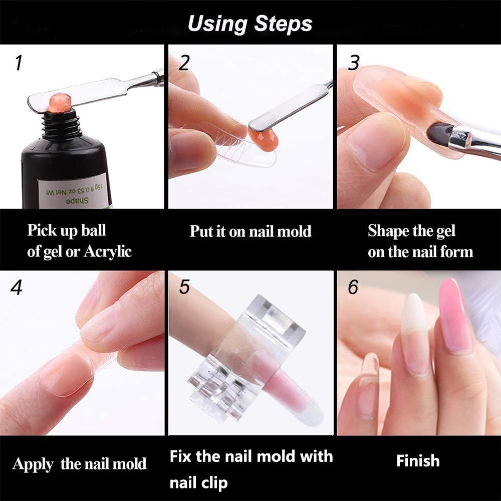 Hệ thống móng 120 phần cho móng tay sai, phần mở rộng màu poly-gel với 1 khu vực bàn chải đa giác hai mặt và clip đỉnh 10 phần