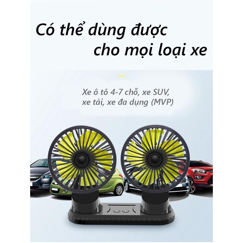 Quạt máy đôi gắn taplo ô tô xe hơi văn phòng 12v, 24v nhỏ gọn xoay 360 tiện ích cao cấp mẫu mới loại tốt gió mạnh