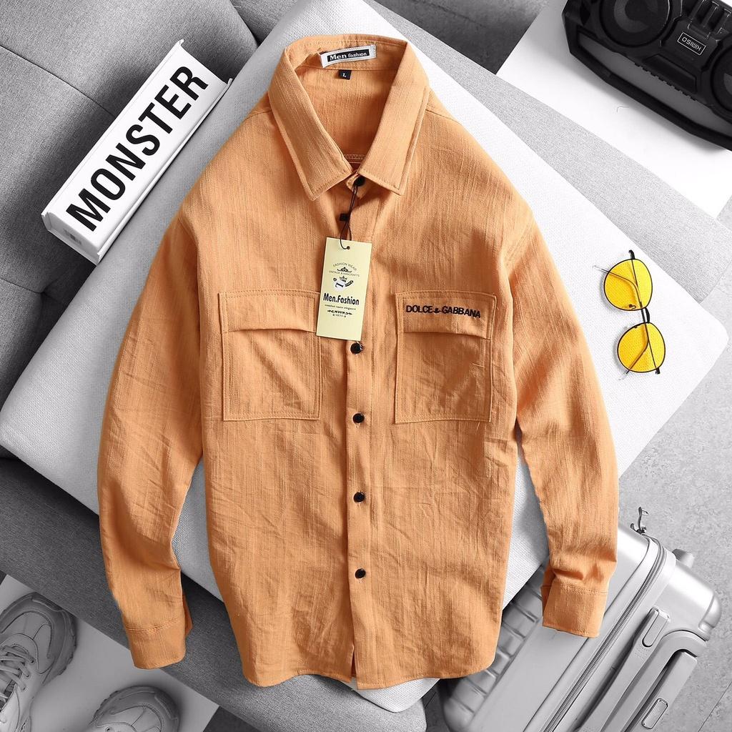 ÁO SƠ MI NAM CHẤT ĐŨI DÀI TAY ĐƠN GIẢN CÓ TÚI NẮP PHONG CÁCH HÀN QUỐC