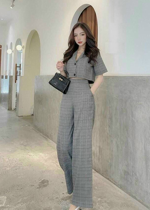 Set Áo Croptop Kèm Quần Dài Vải For Caro Có Size [Hàng Thiết Kế Có Hình Thật