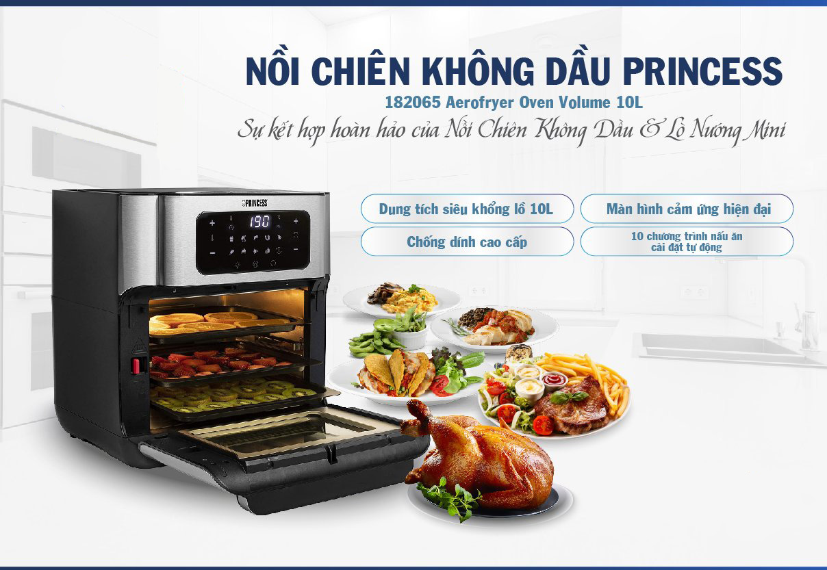 Nồi chiên không dầu Princess 182065 - dung tích lớn 10L - Hàng chính hãng