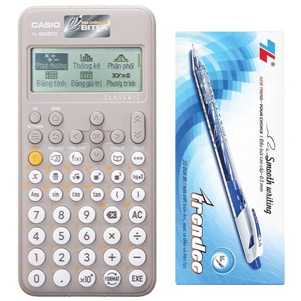 Combo Máy Tính CASIO FX-880BTG - Màu Xám + Hộp 20 Bút Bi 0.5 mm Treeden