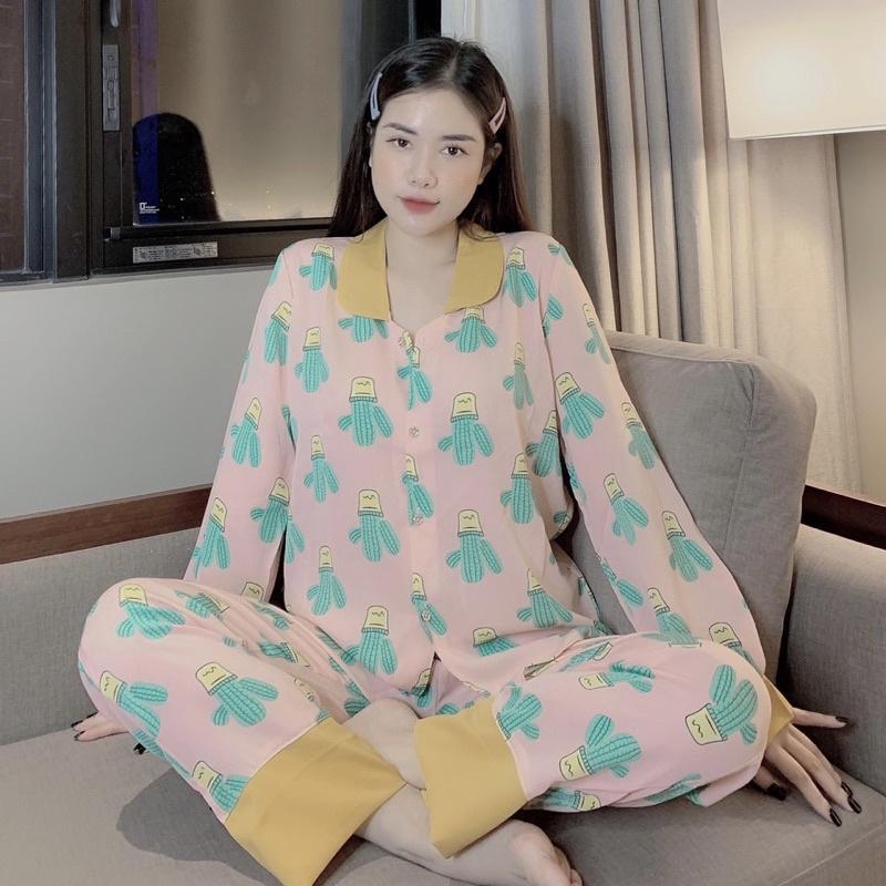 Đồ bộ nữ cổ sen tay dài, đồ bộ mặc nhà chất liệu mango size dưới 62kg