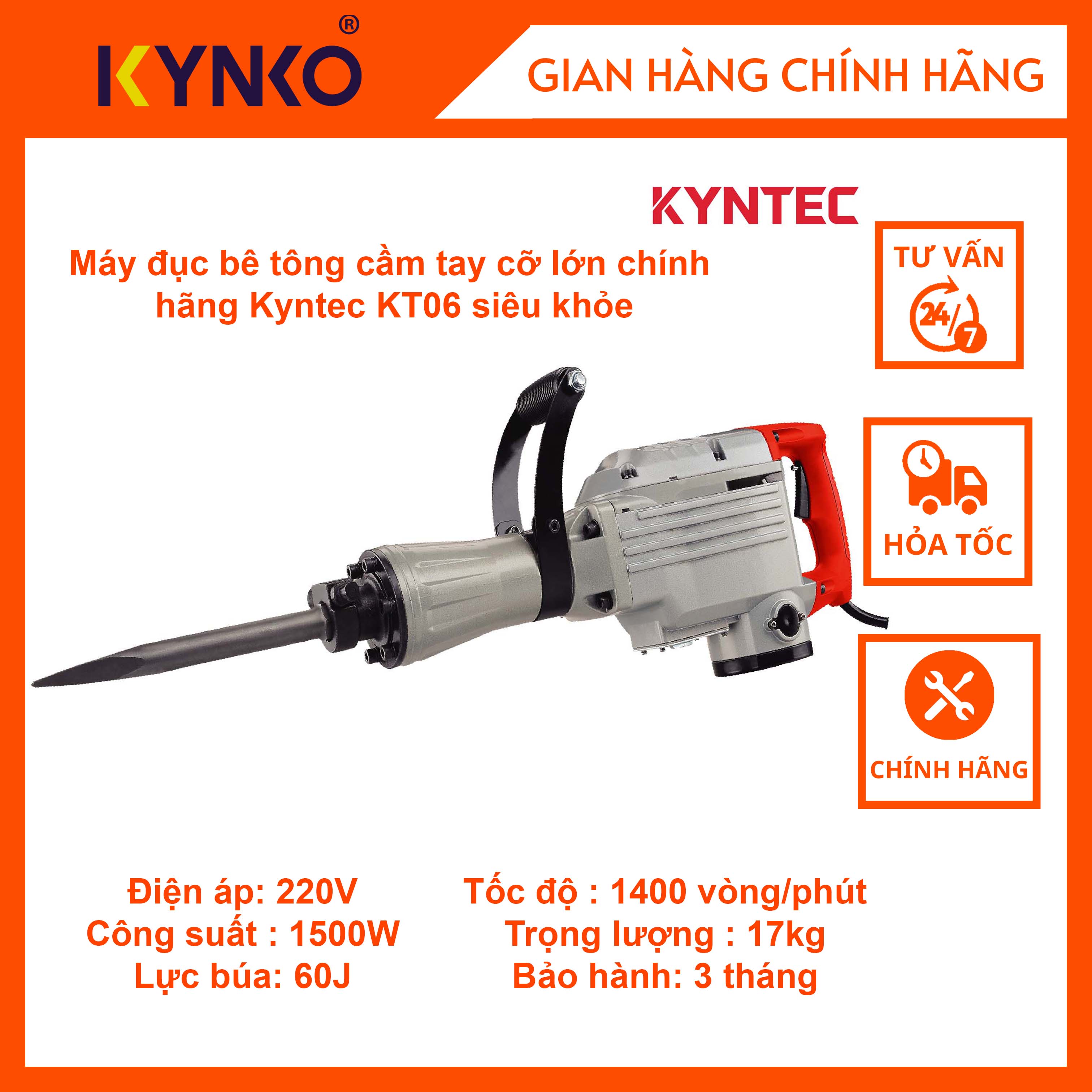 Máy đục bê tông cầm tay cỡ lớn chính hãng KT06 siêu khỏe