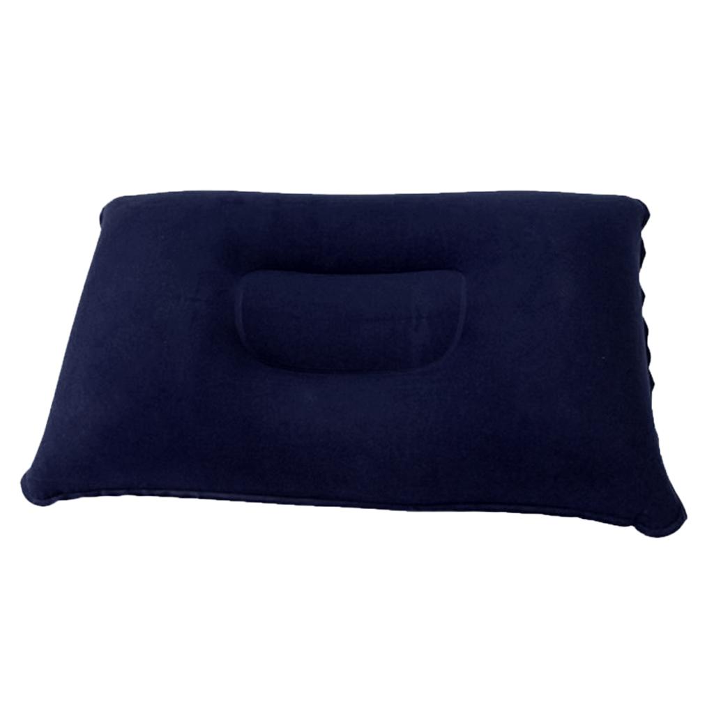 2xInflatable Pillow Travel Air Cushion Camping Car Beach Head Rest Support 34x22cm Dark Blue