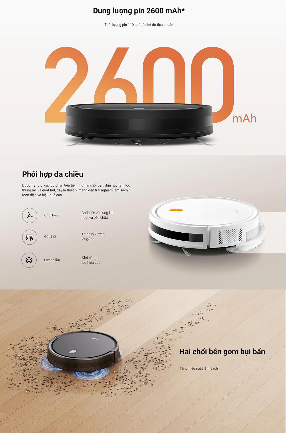 Robot hút bụi lau nhà Xiaomi Robot Vacuum E5 - Hàng chính hãng