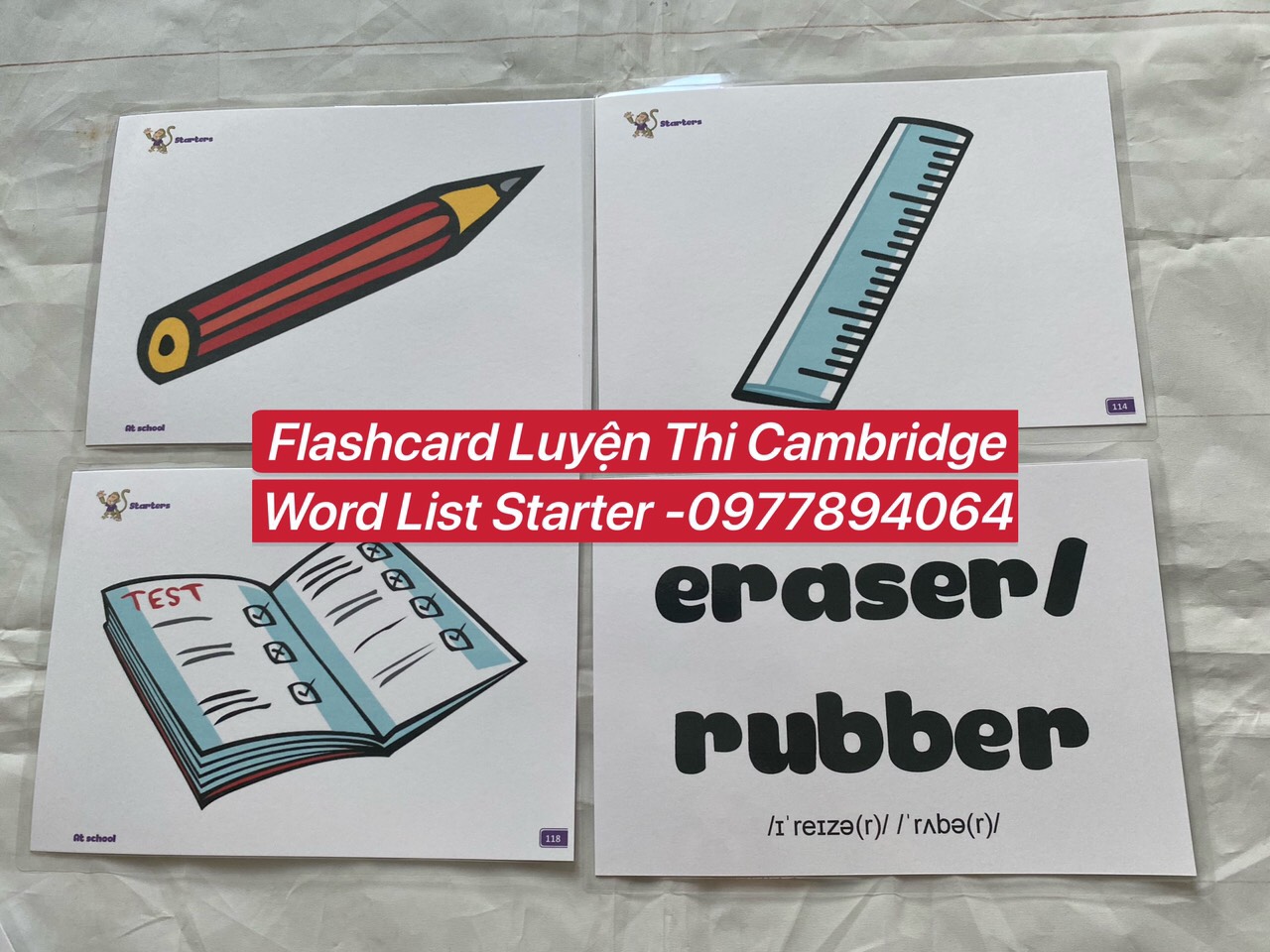 Flashcard tự vựng luyện thi CAMBRIDGE STARTER (214 thẻ ép plastic)