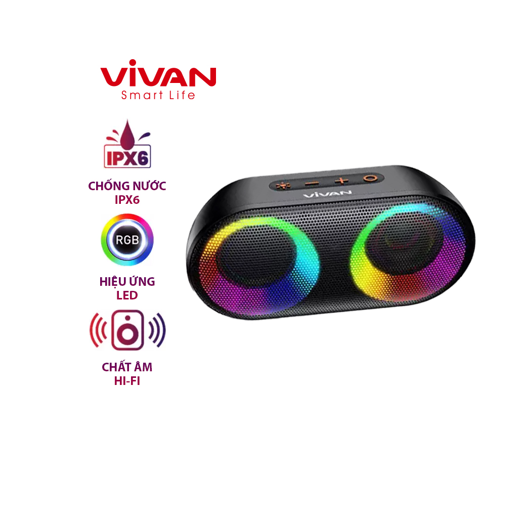 Loa Bluetooth VIVAN VS16 Hiệu Ứng LED RGB - Chuẩn Chống Nước IPX6 - Hàng Chính Hãng