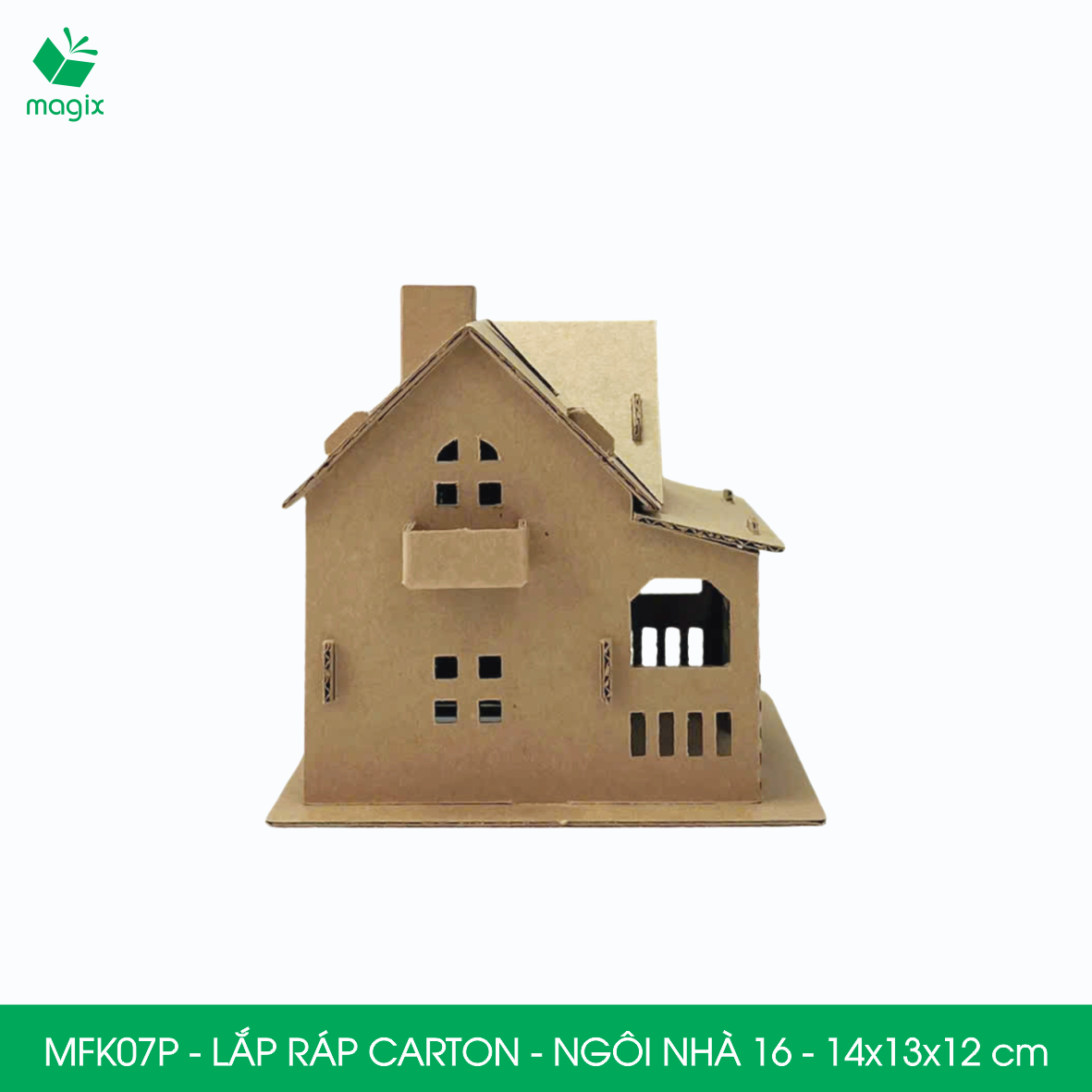 MFK07P -14x13x12 cm - Mô hình ngôi nhà lắp ráp từ bìa carton cao cấp, nhà giấy carton mini sáng tạo