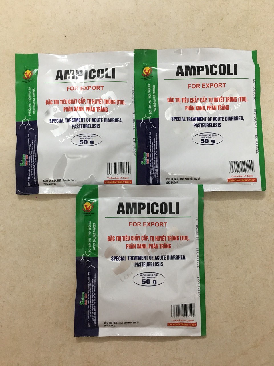 Thuốc thú y, Ampicoli (50g) dùng cho chó, mèo, gia súc, gia cầm