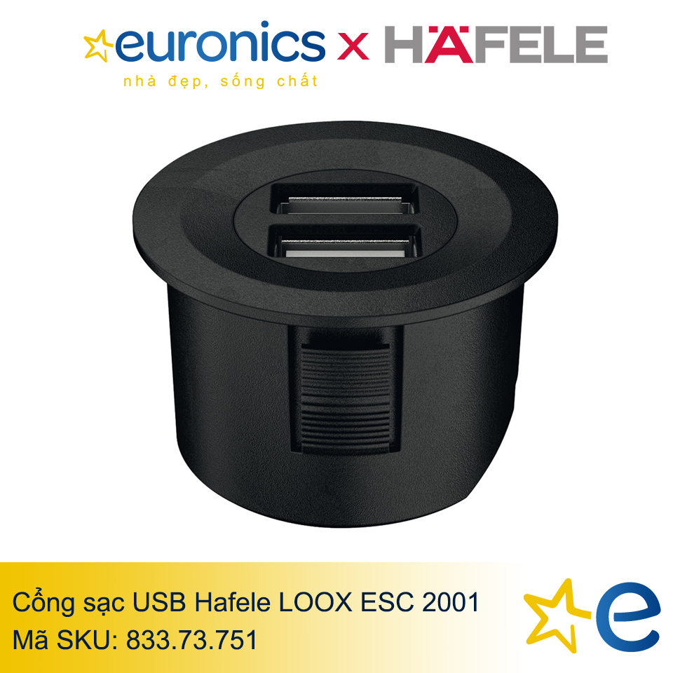 CỔNG SẠC USB HAFELE LOOX ESC 2001 MÔ-ĐUN TRÒN MÀU ĐEN/833.73.751 - HÀNG CHÍNH HÃNG